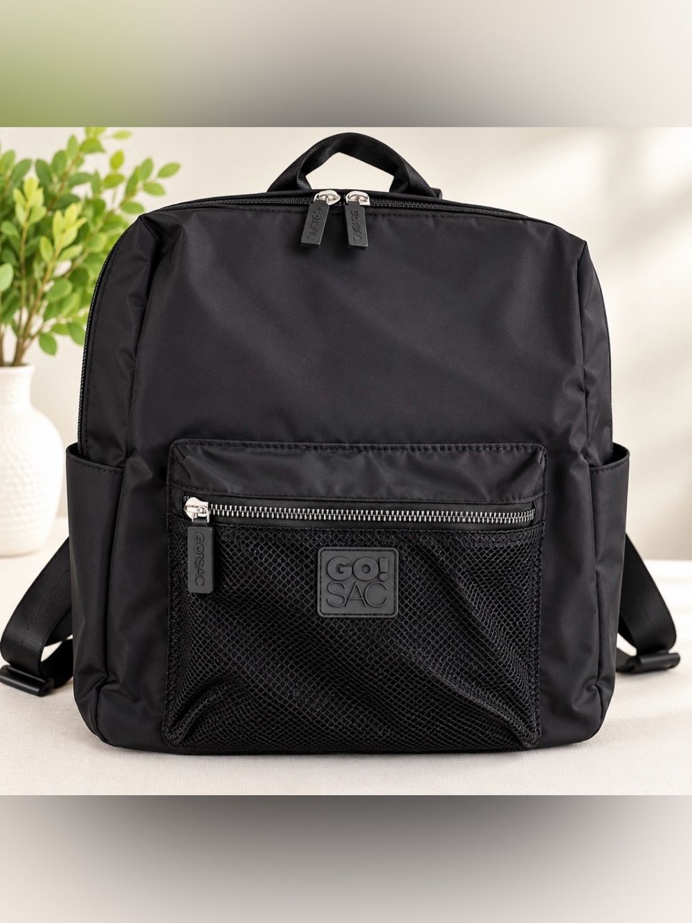 GO! SAC Black Nylon Backpack Lightweight Multi Pocket Travel Everyday Bag